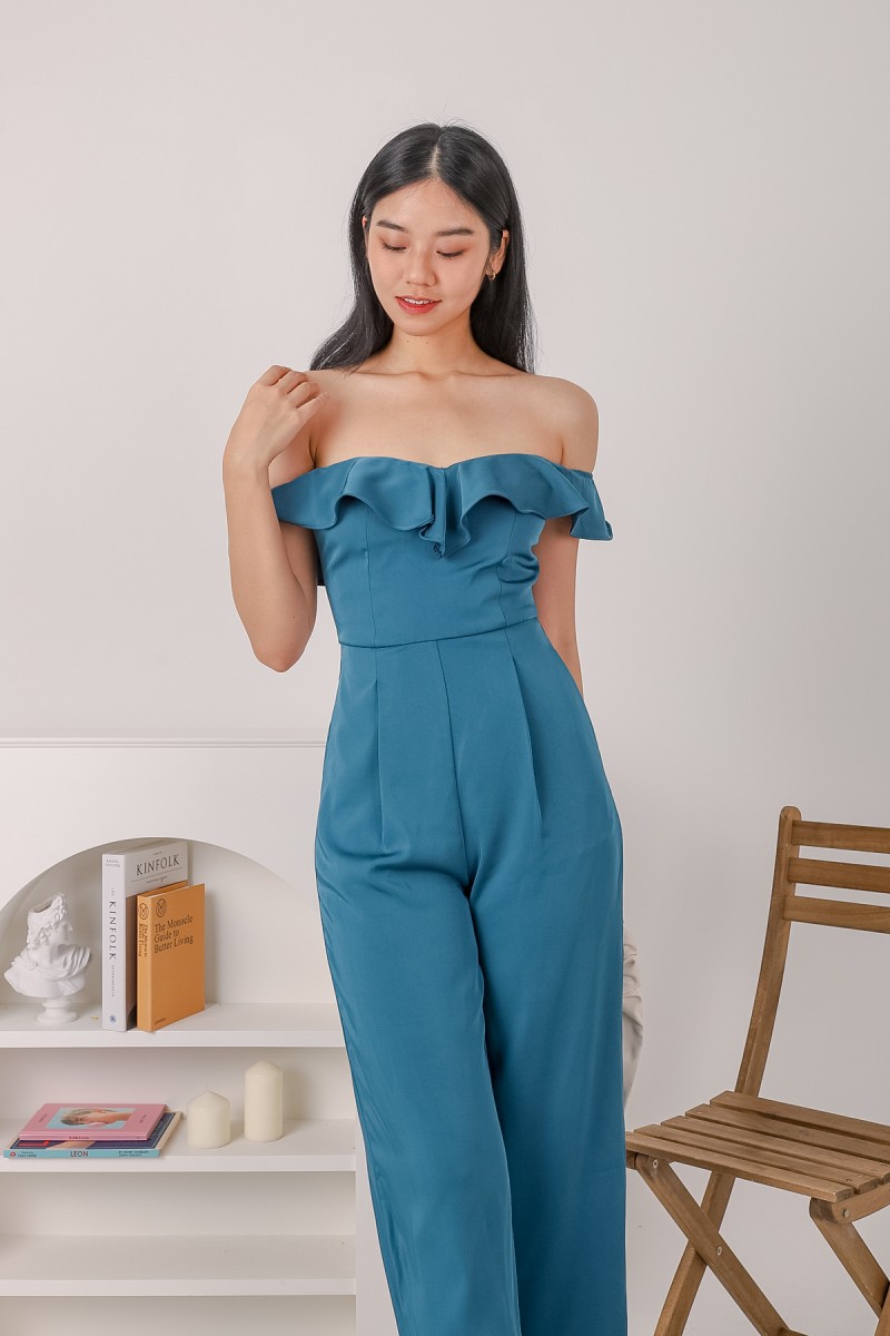 Briel Bardot Off-Shoulder Jumpsuit in Turquoise (MY)