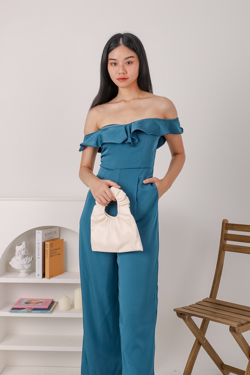 Briel Bardot Off-Shoulder Jumpsuit in Turquoise (MY)