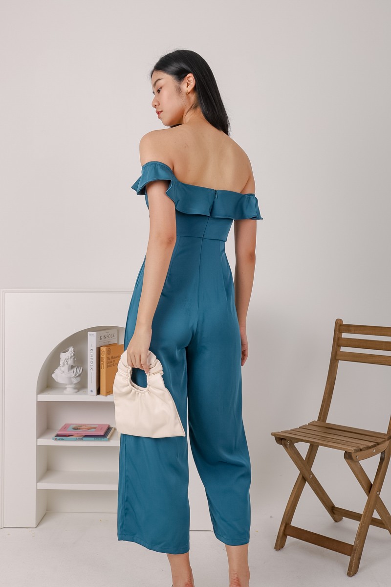Briel Bardot Off-Shoulder Jumpsuit in Turquoise (MY)