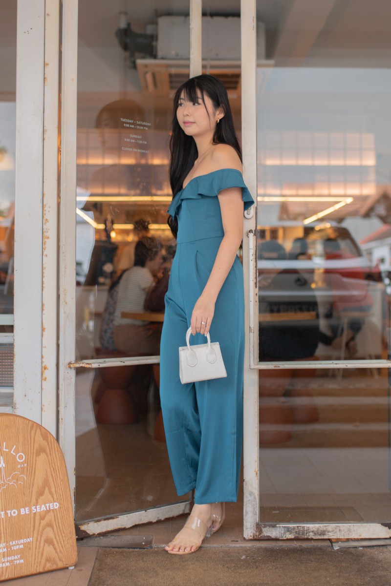 Briel Bardot Off-Shoulder Jumpsuit in Turquoise (MY)