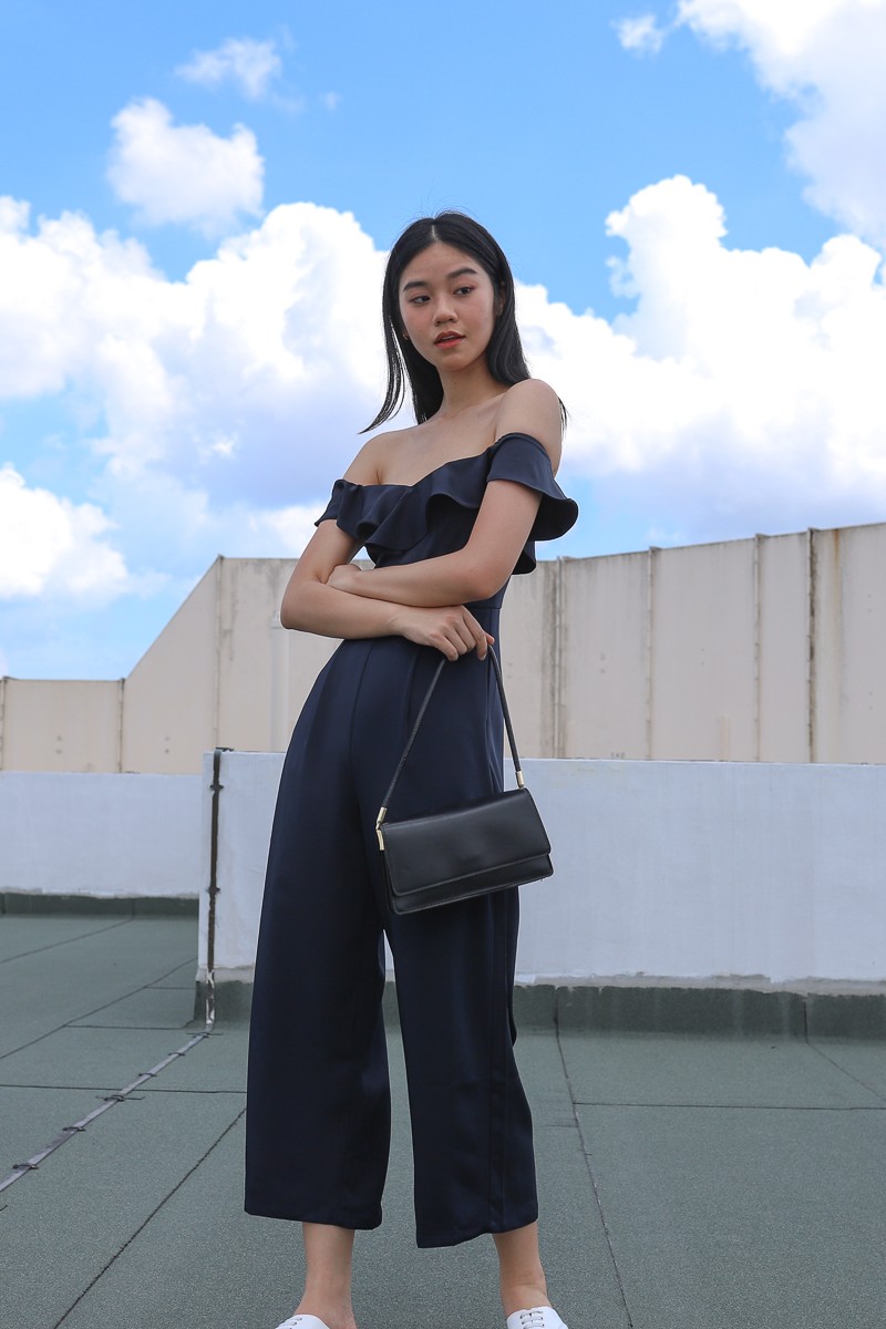 Briel Bardot Off-Shoulder Jumpsuit in Navy (MY)