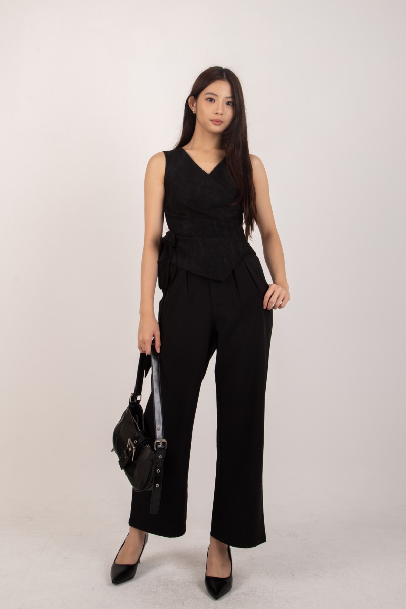 RESTOCK: Evrae Ruched Wrap Vest Top in Black