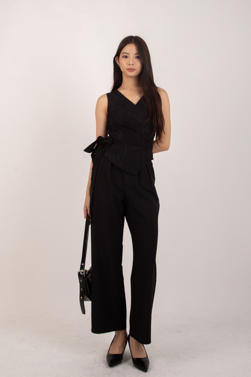 RESTOCK: Evrae Ruched Wrap Vest Top in Black