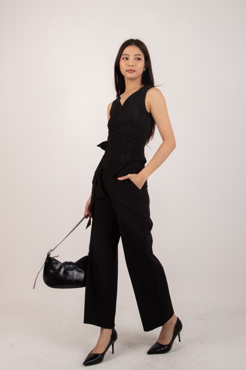 RESTOCK: Evrae Ruched Wrap Vest Top in Black
