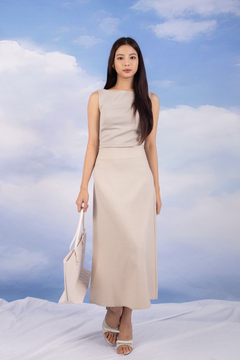 RESTOCK6: Paddle Padded Boat-Neck Top in Dusty Grey