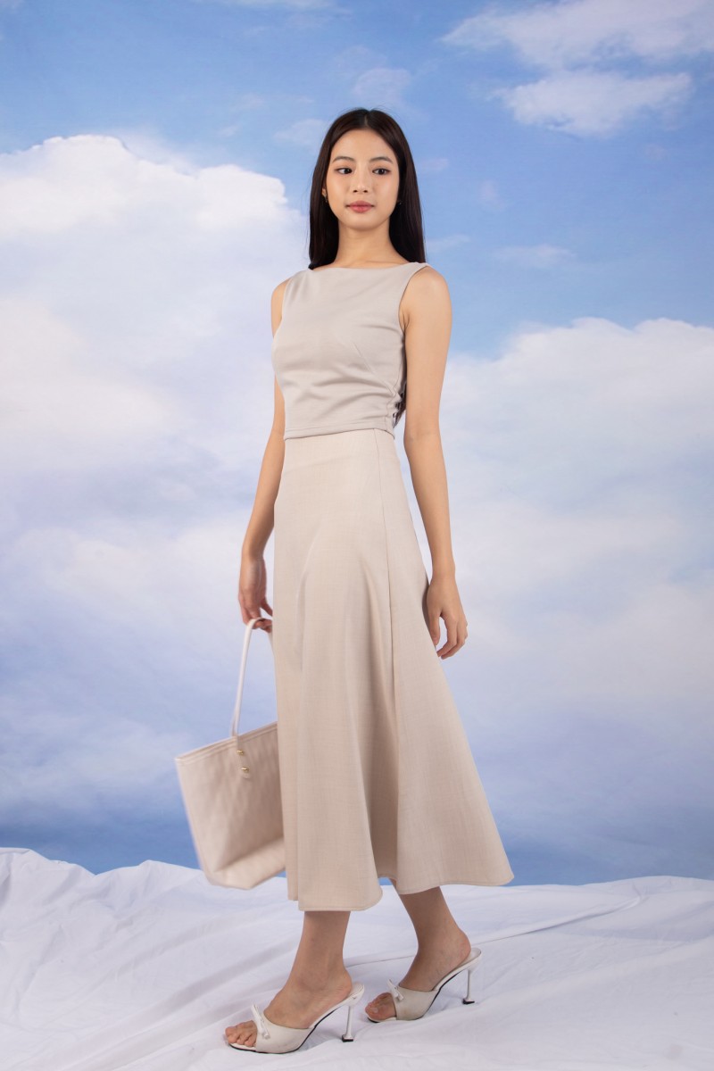 RESTOCK6: Paddle Padded Boat-Neck Top in Dusty Grey