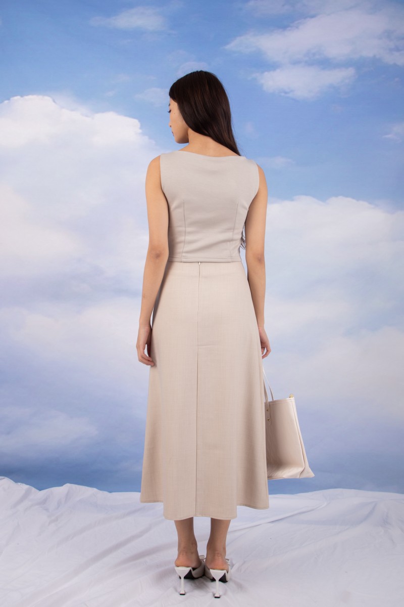 RESTOCK6: Paddle Padded Boat-Neck Top in Dusty Grey