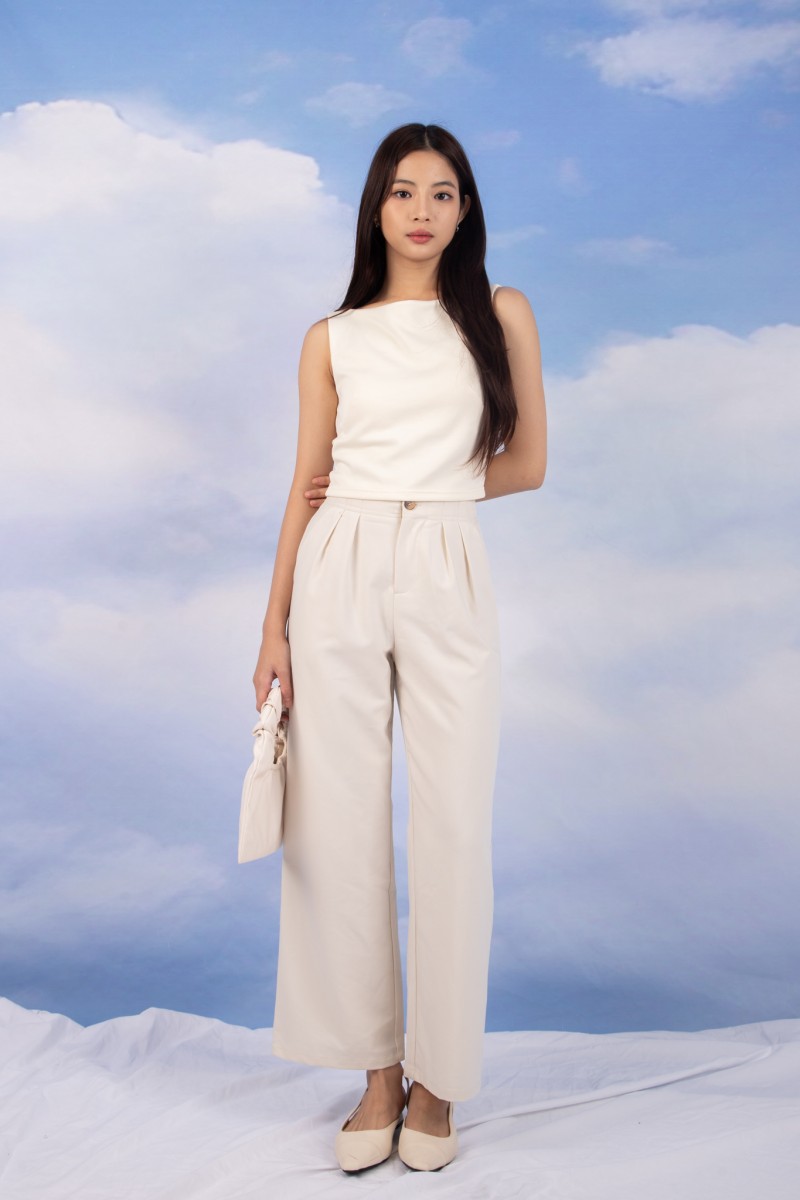 RESTOCK6: Paddle Padded Boat-Neck Top in Butter Yellow