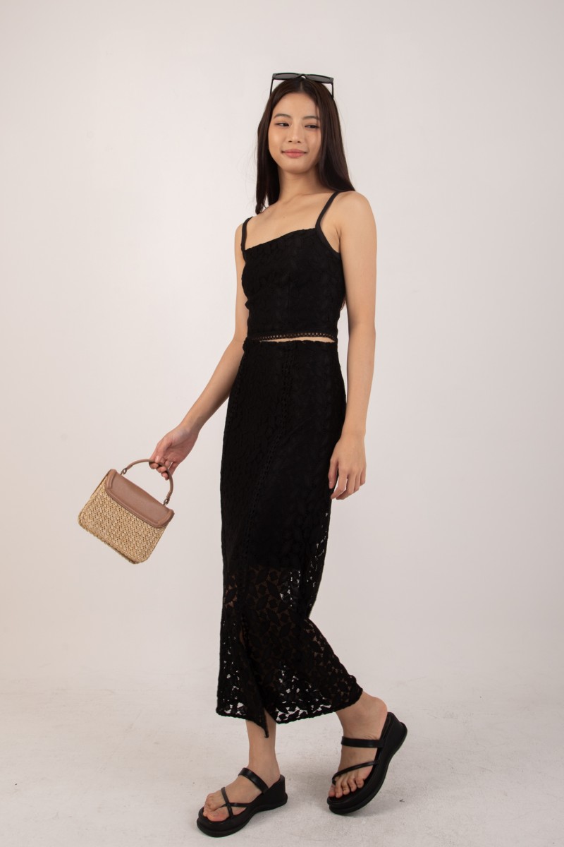Aurielle Cropped Lace Skirt in Black