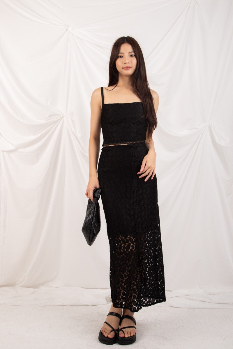 Aurielle Cropped Lace Skirt in Black