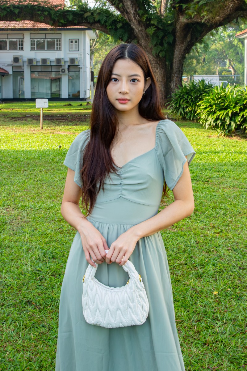 Sorelle Sweetheart Puff-Sleeve Maxi Dress in Sage