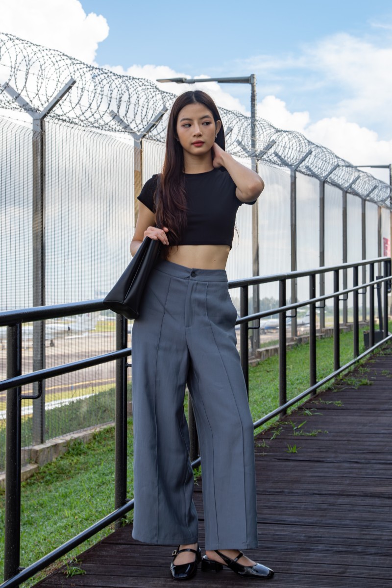 Lunet Wide-Leg Pants in Gunmetal