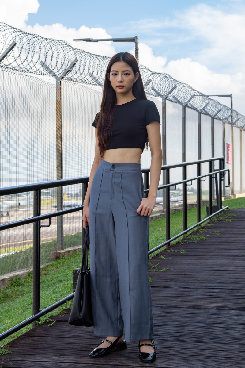 Lunet Wide-Leg Pants in Gunmetal