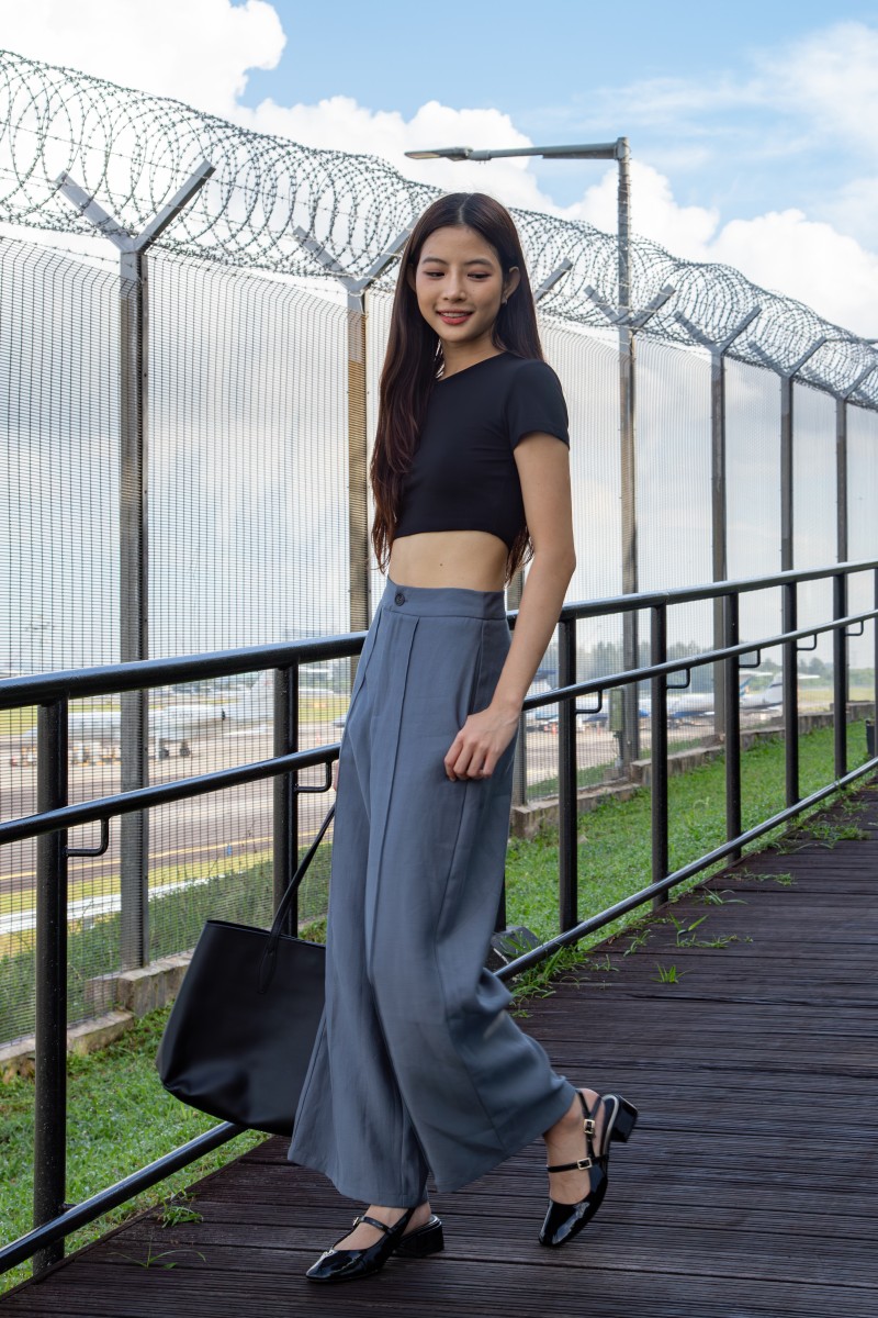 Lunet Wide-Leg Pants in Gunmetal