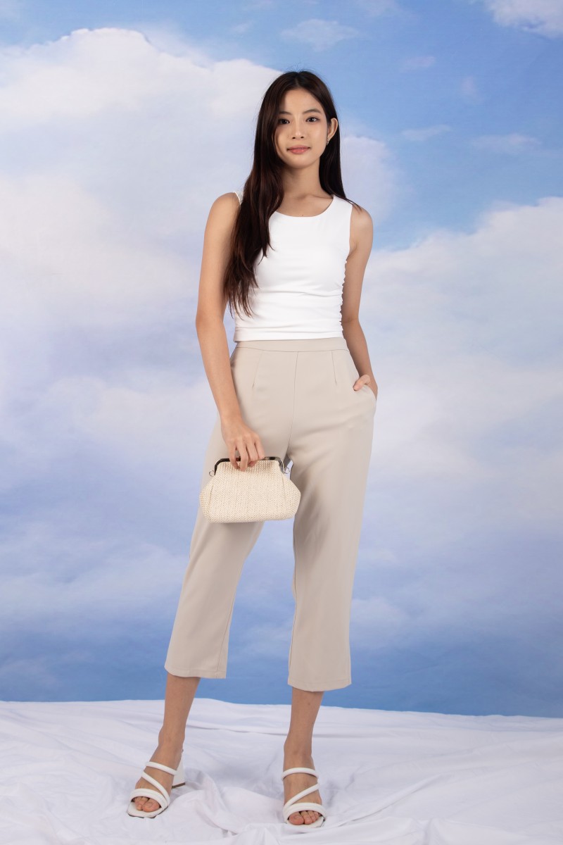 Novee Ruched Side Tank Top in White