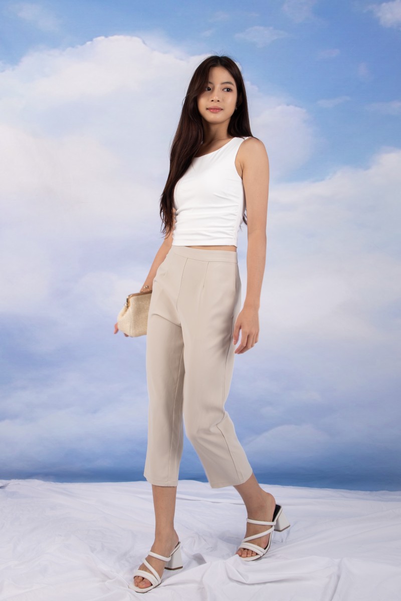 Novee Ruched Side Tank Top in White