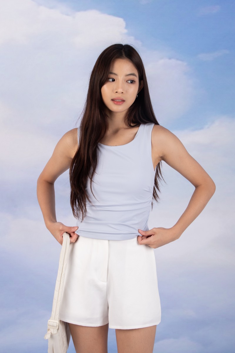 Novee Ruched Side Tank Top in Blue