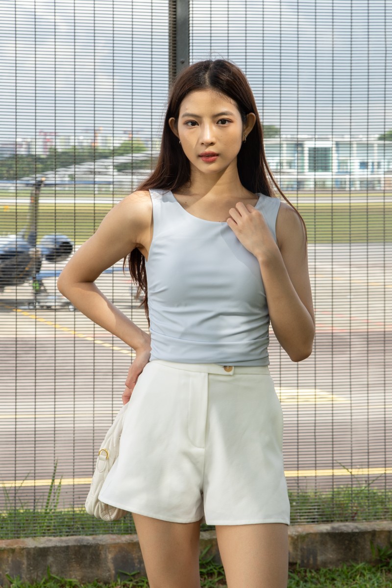 Novee Ruched Side Tank Top in Blue
