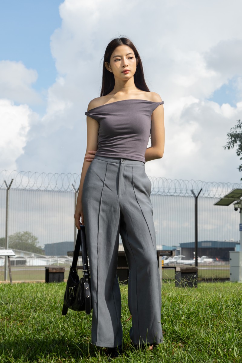Kove Off-Shoulder Foldover Top in Gunmetal