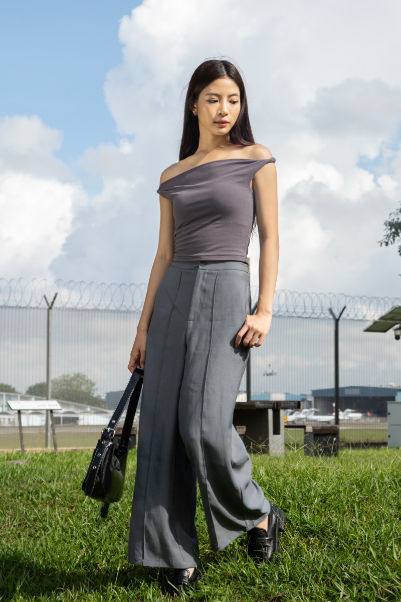 Kove Off-Shoulder Foldover Top in Gunmetal