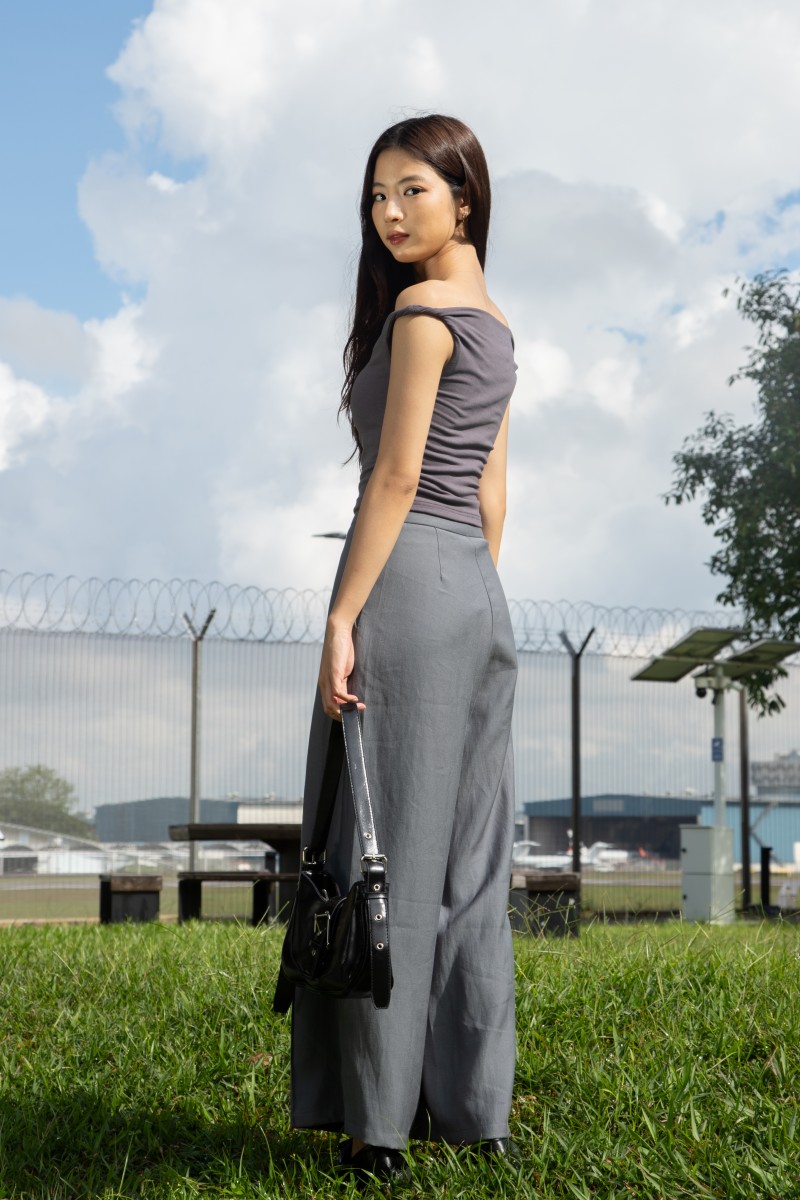 Kove Off-Shoulder Foldover Top in Gunmetal