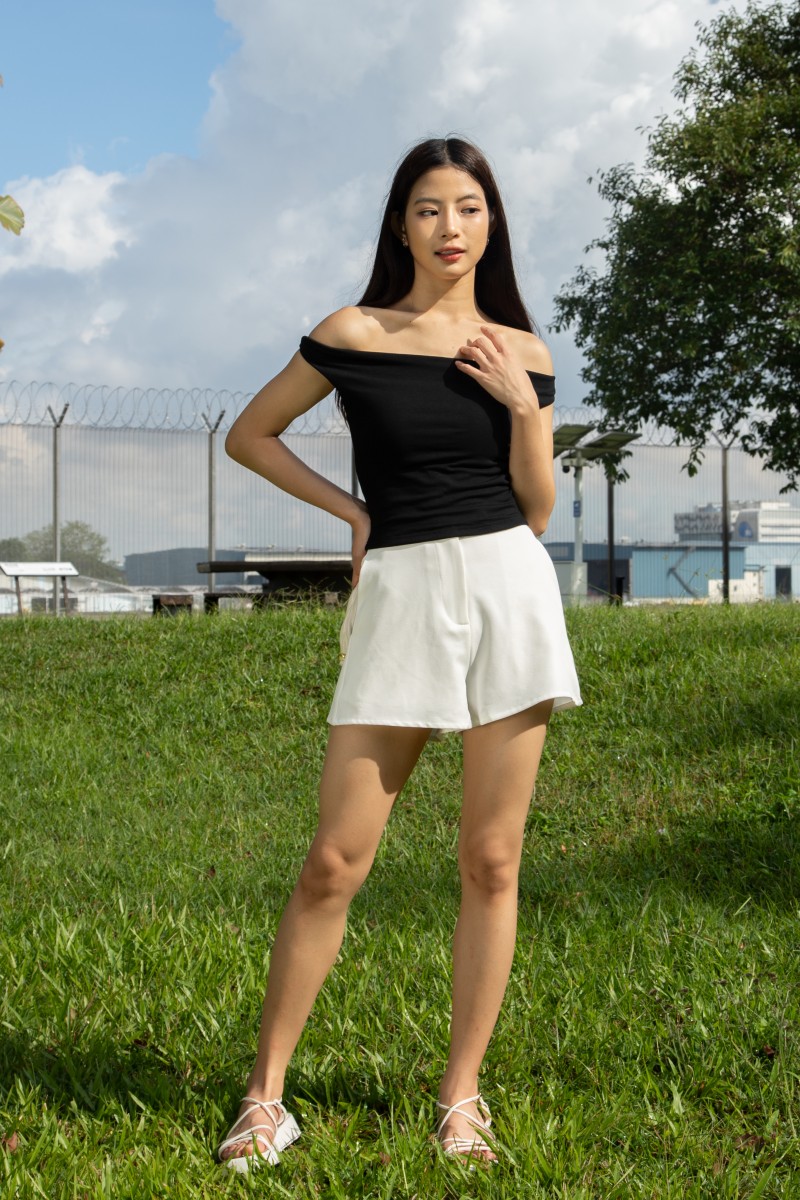 Kove Off-Shoulder Foldover Top in Black