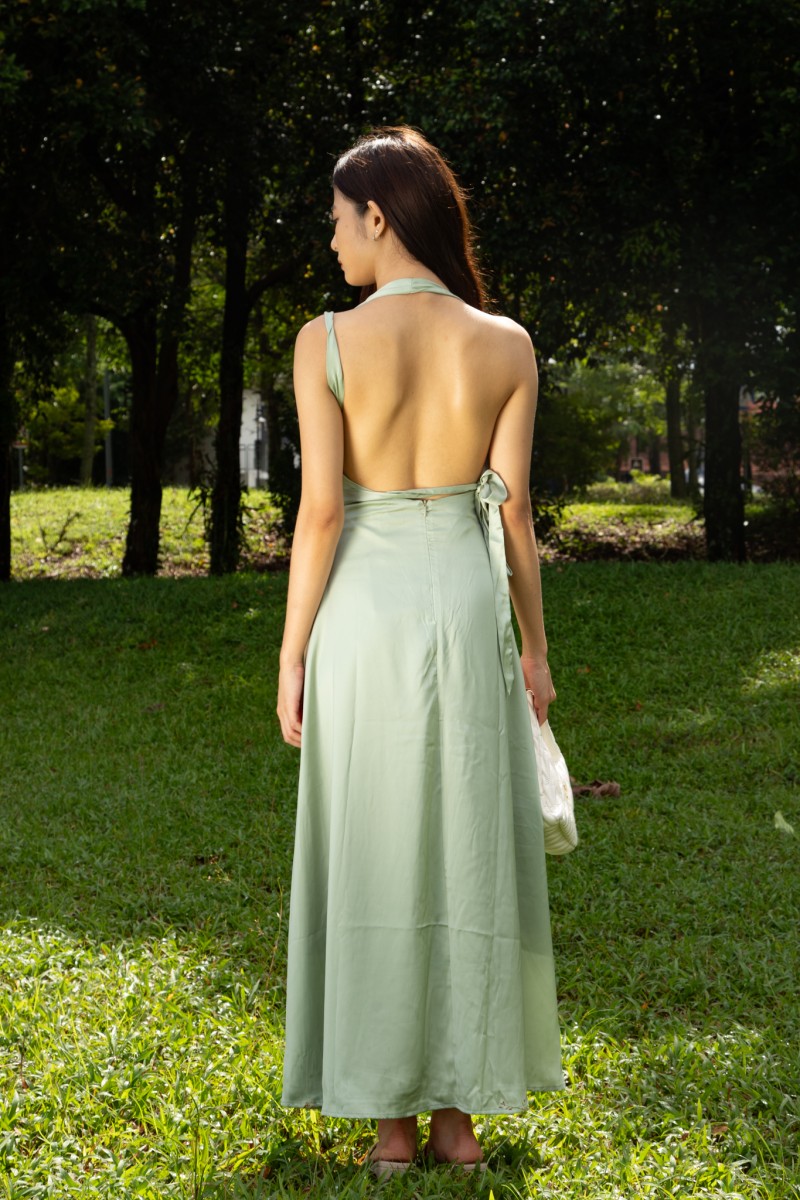 RESTOCK: Labella Self-Tie Backless Dress in Sage