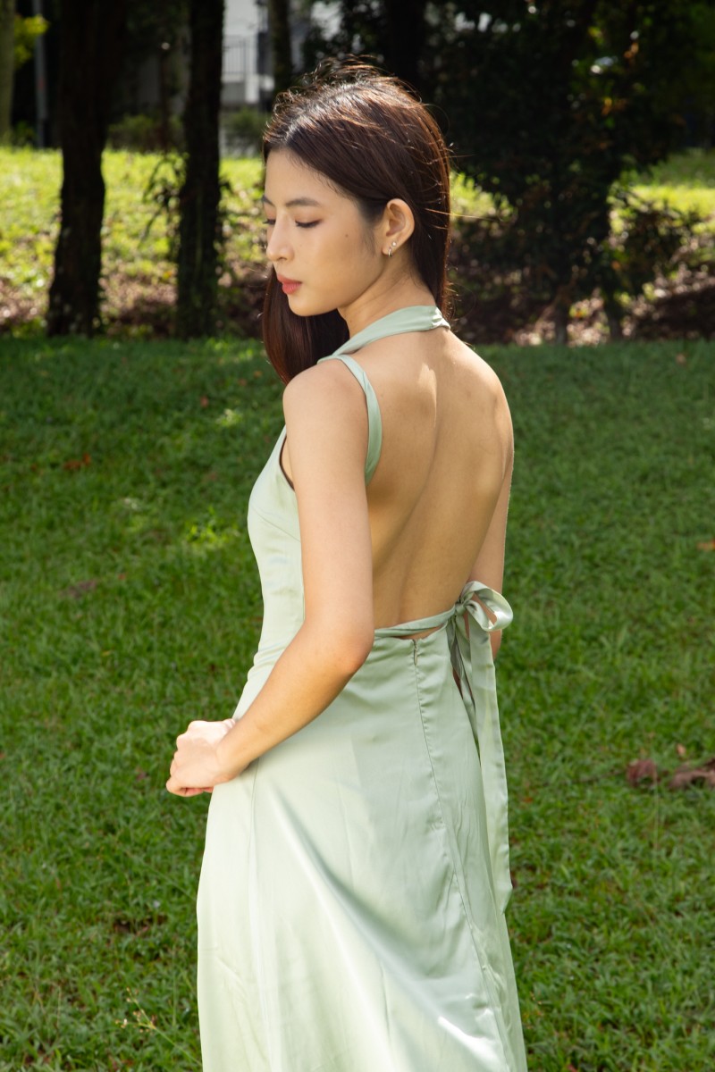 RESTOCK: Labella Self-Tie Backless Dress in Sage