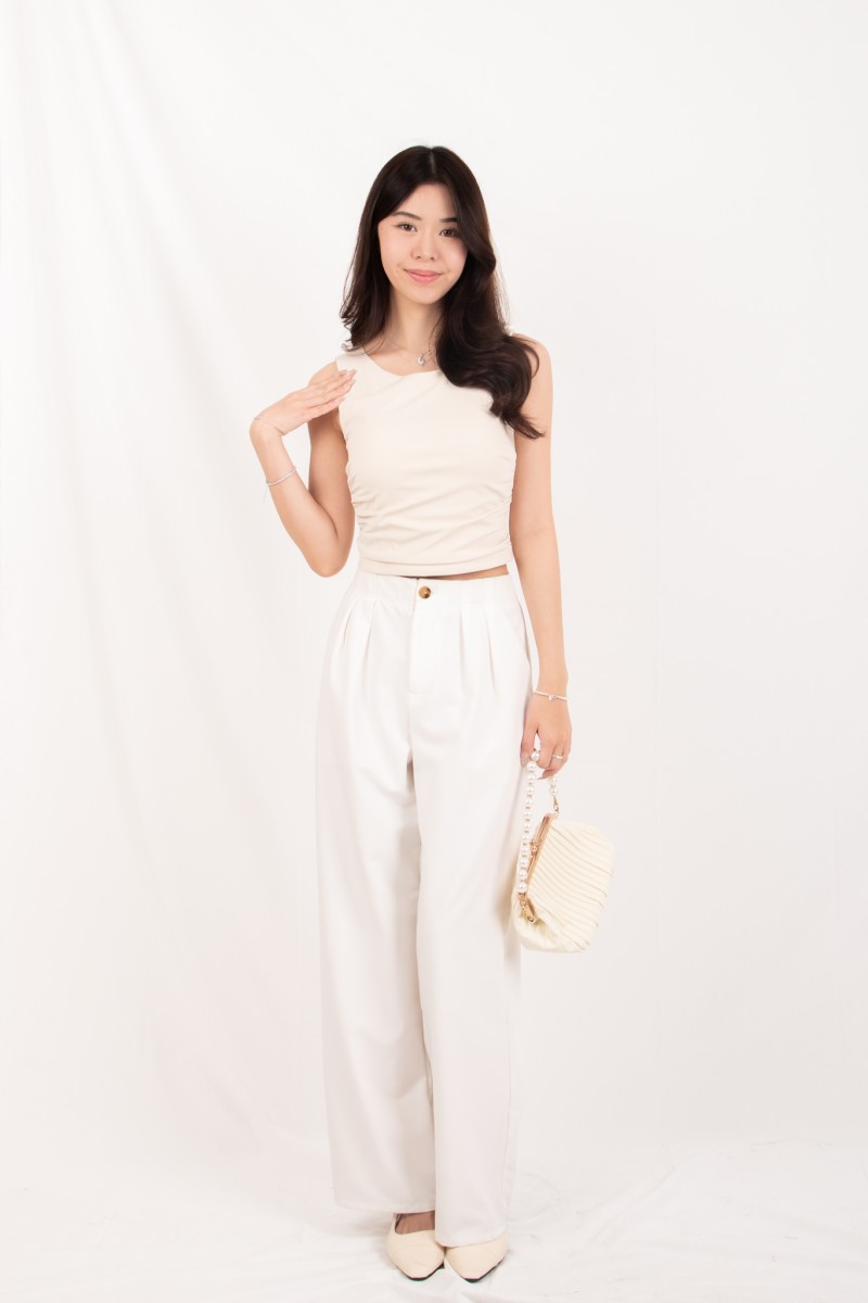 Novee Ruched Side Tank Top in Oat