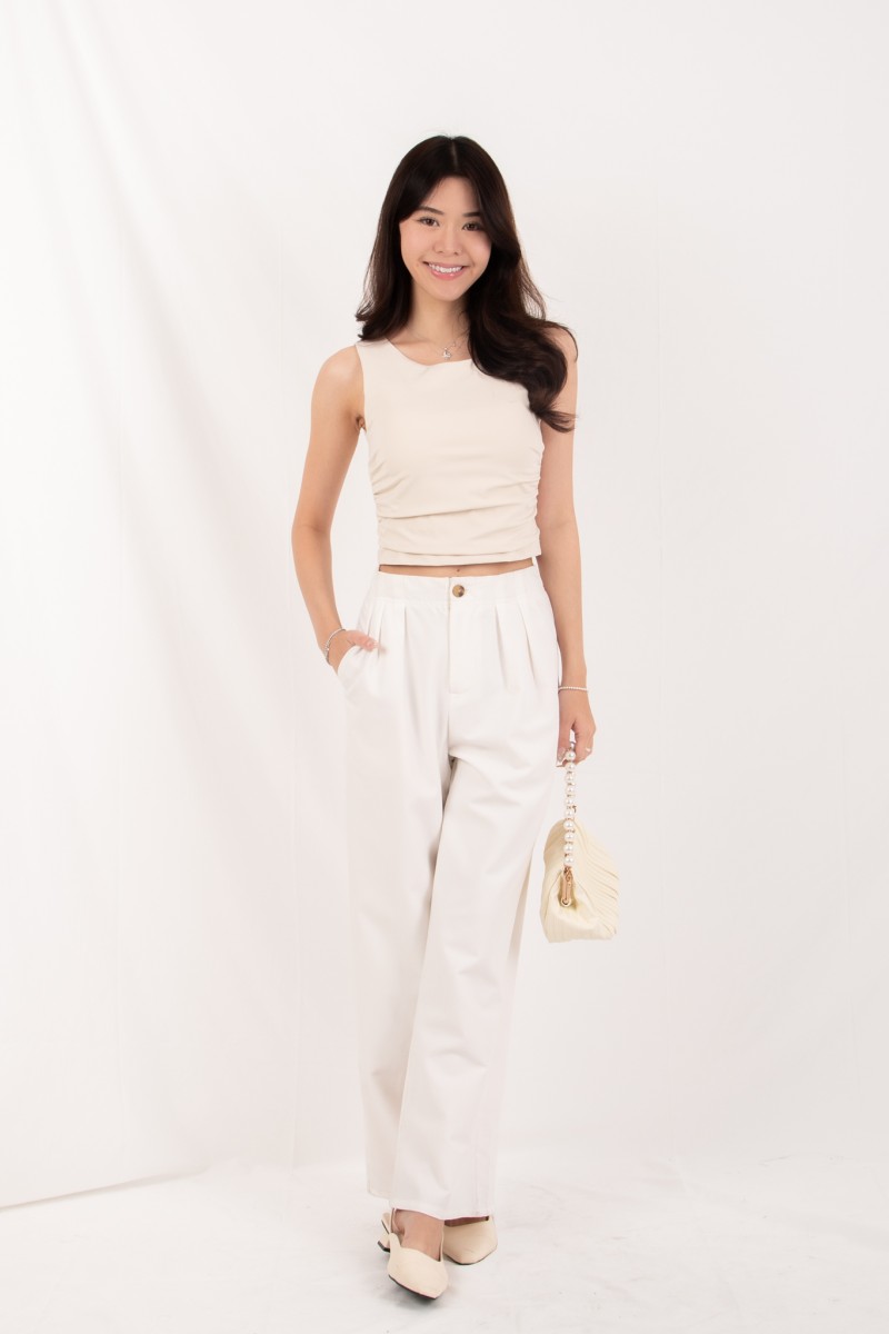 Novee Ruched Side Tank Top in Oat