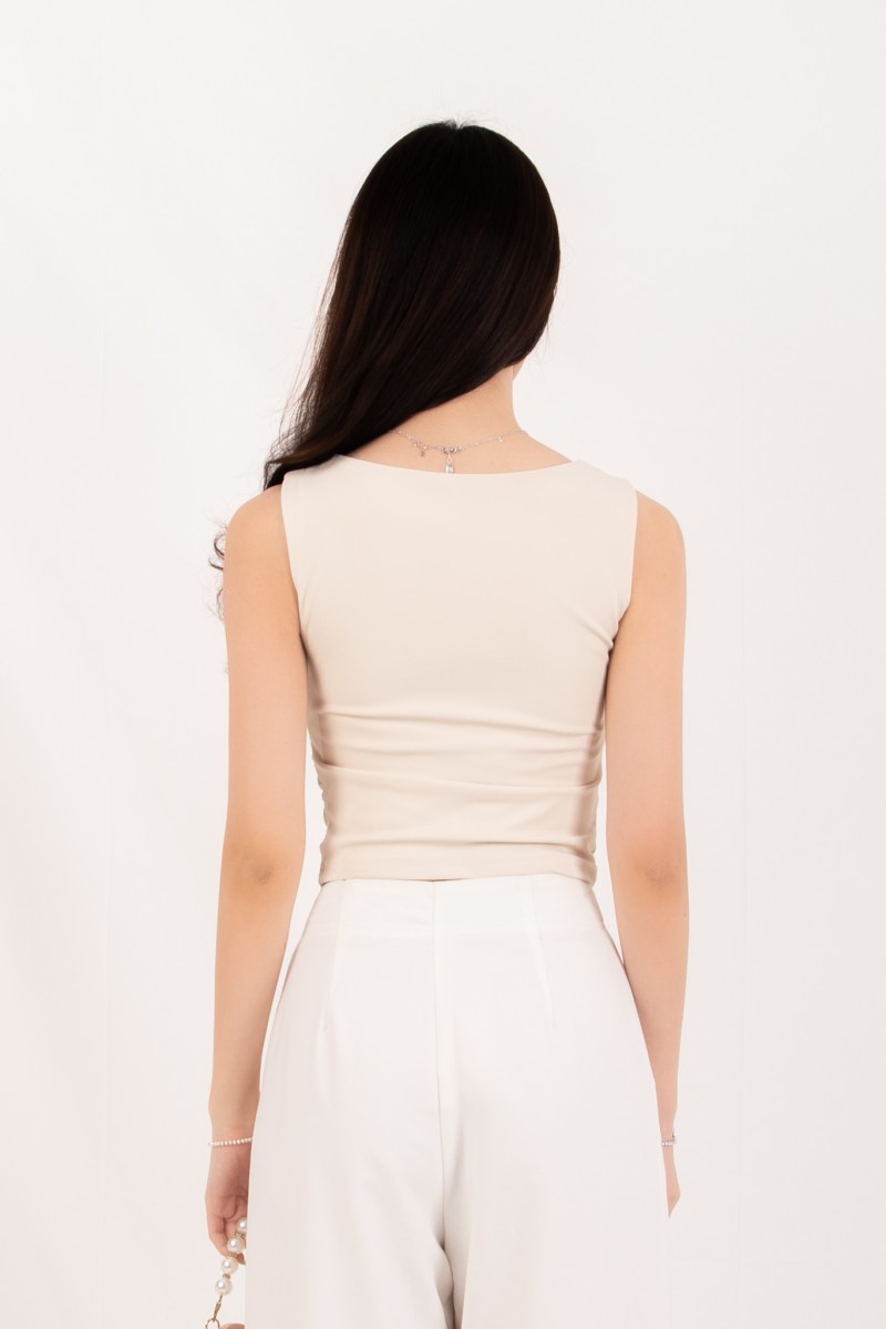 Novee Ruched Side Tank Top in Oat