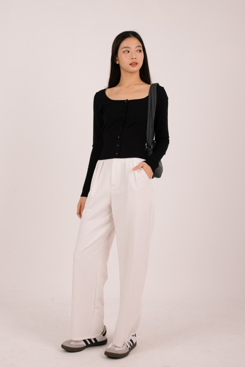 BACKORDERS: Silena Wide Neck Button Cardigan in Black