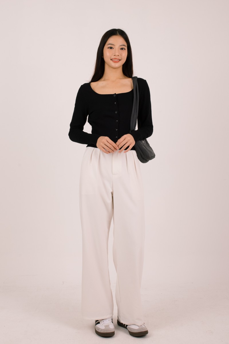 BACKORDERS: Silena Wide Neck Button Cardigan in Black