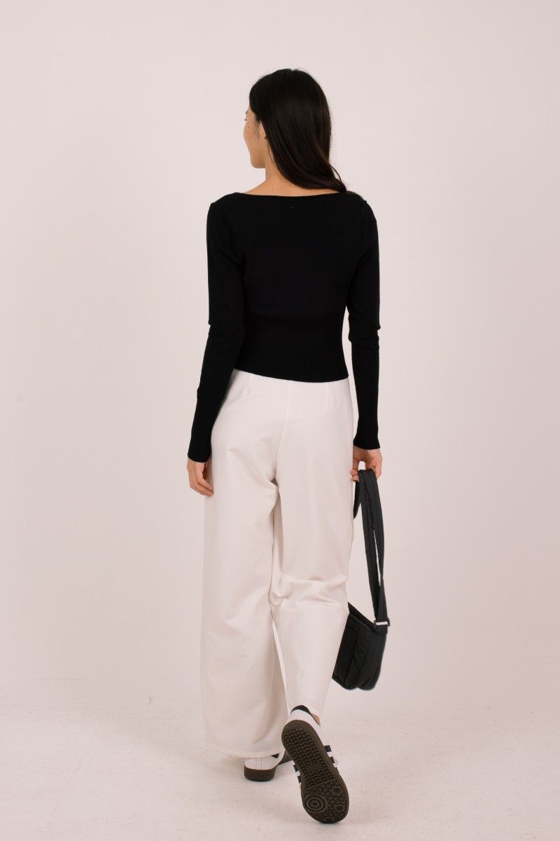 BACKORDERS: Silena Wide Neck Button Cardigan in Black