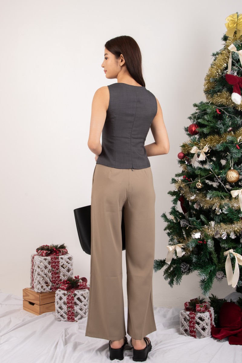 Tesslyn Button Vest Top in Gunmetal