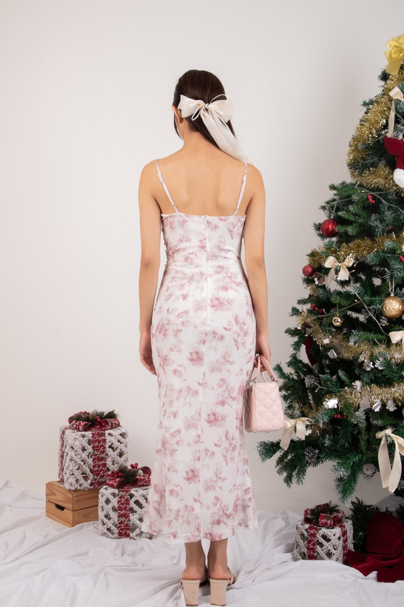 Livienne Ruched Floral Maxi Dress in Pink