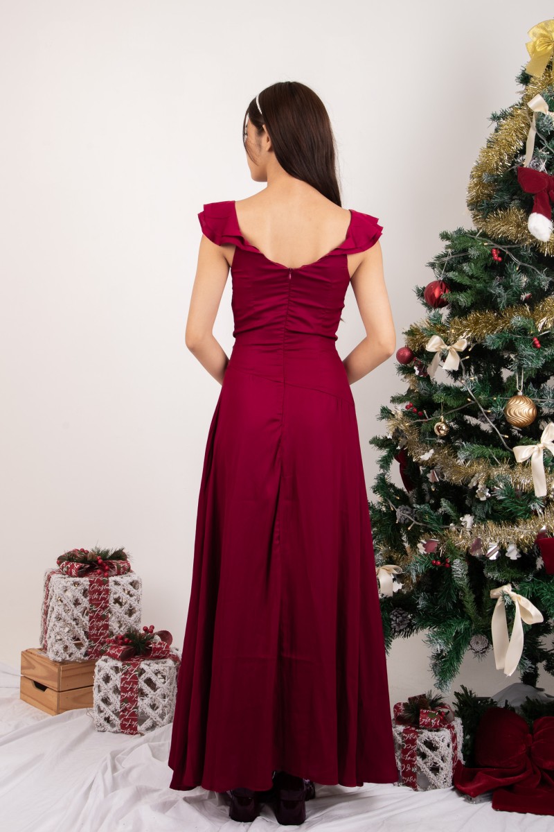Dovette Sweetheart Flare Dress in Wine