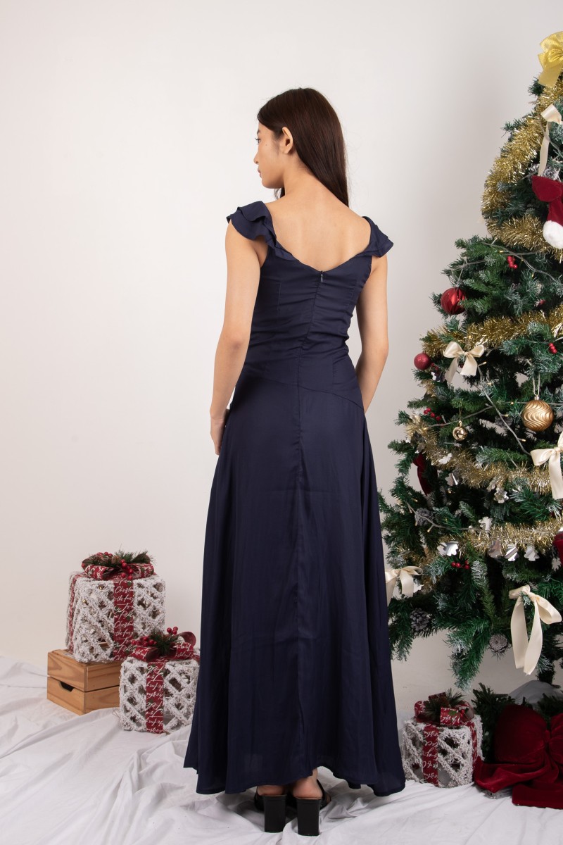 Dovette Sweetheart Flare Dress in Navy