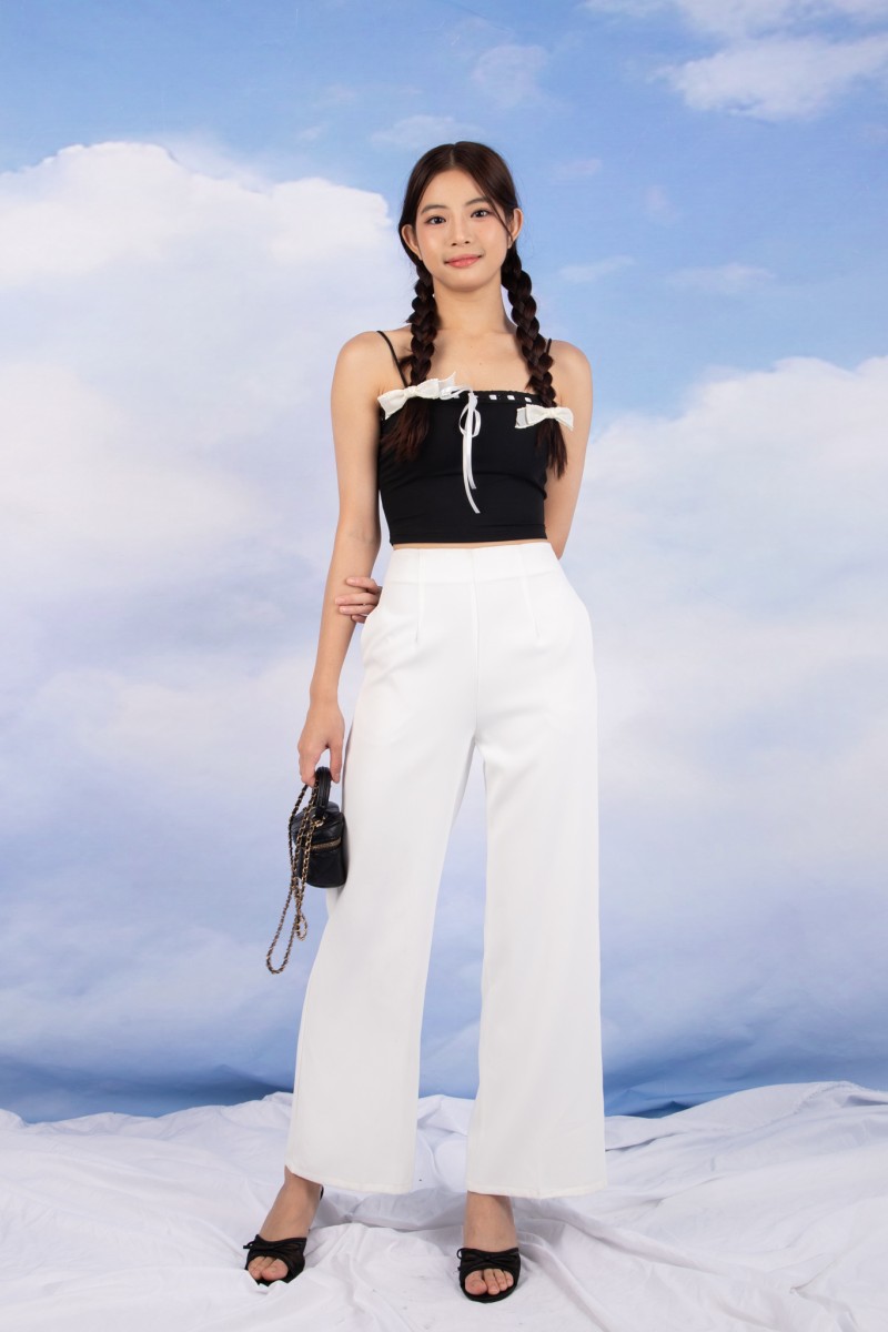 Lacey Ribbon Cami Top in Black