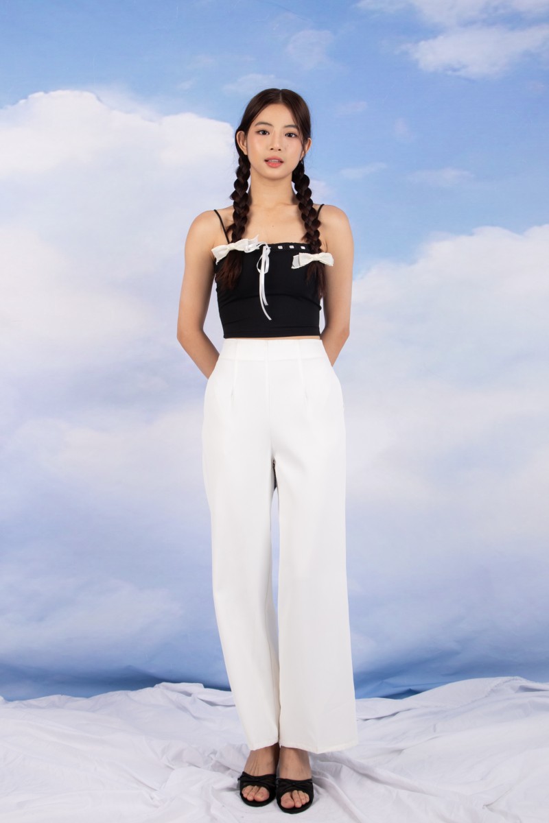 Lacey Ribbon Cami Top in Black