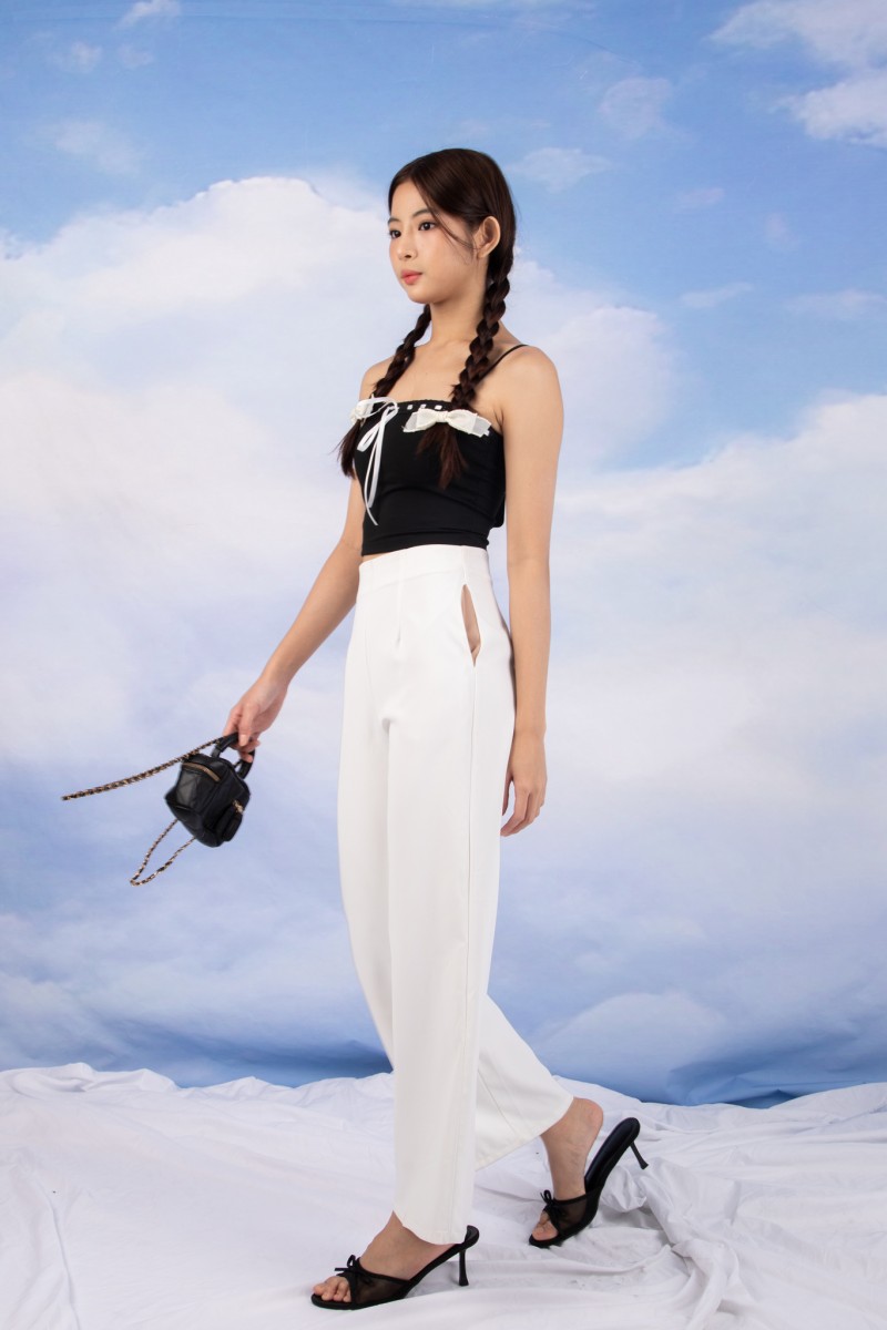 Lacey Ribbon Cami Top in Black