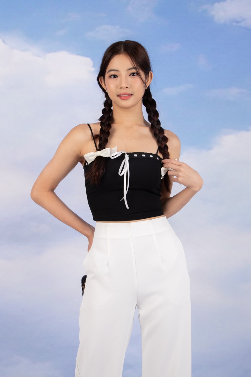 Lacey Ribbon Cami Top in Black