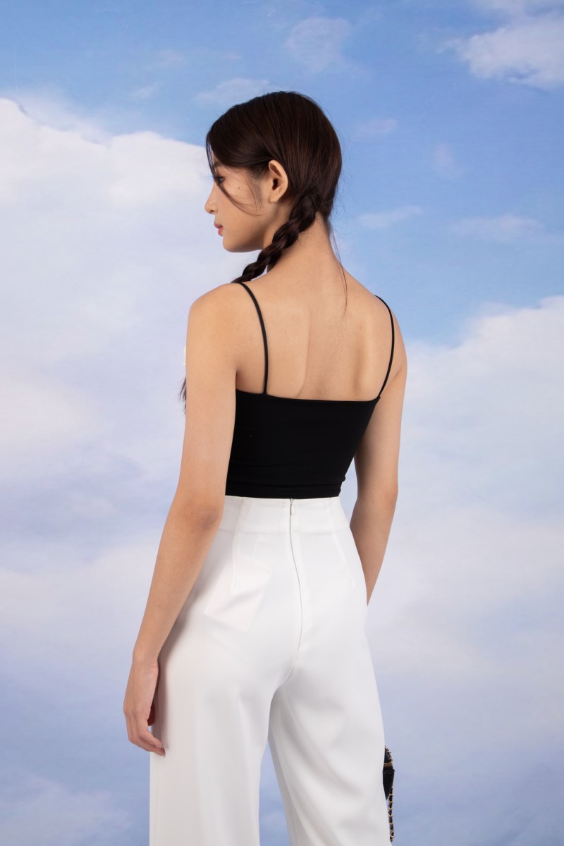 Lacey Ribbon Cami Top in Black