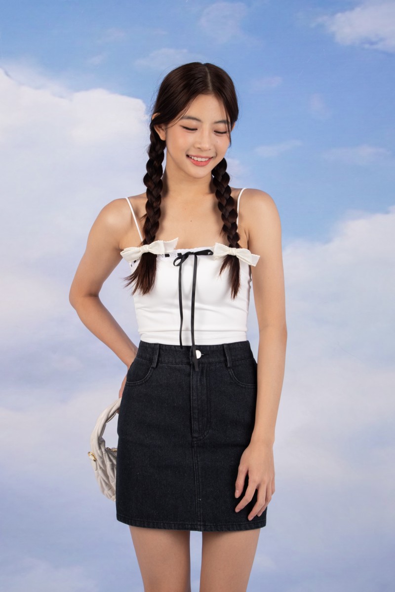 Lacey Ribbon Cami Top in White