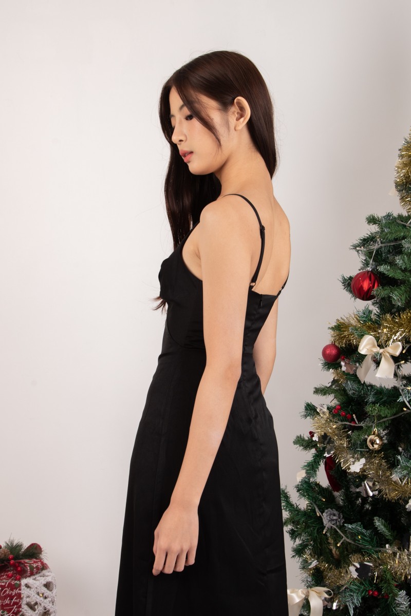 RESTOCK2: Cheryn Ruched Maxi Dress in Black