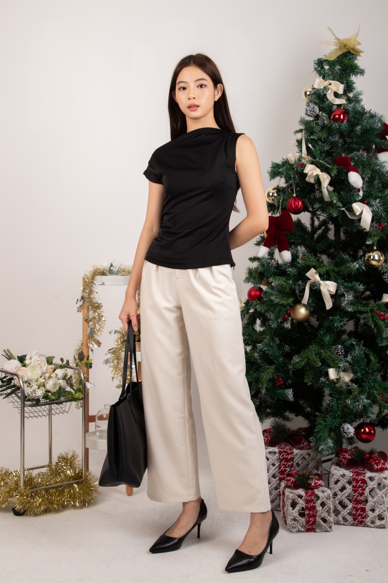 Nala Velvet Asymmetrical Top in Black