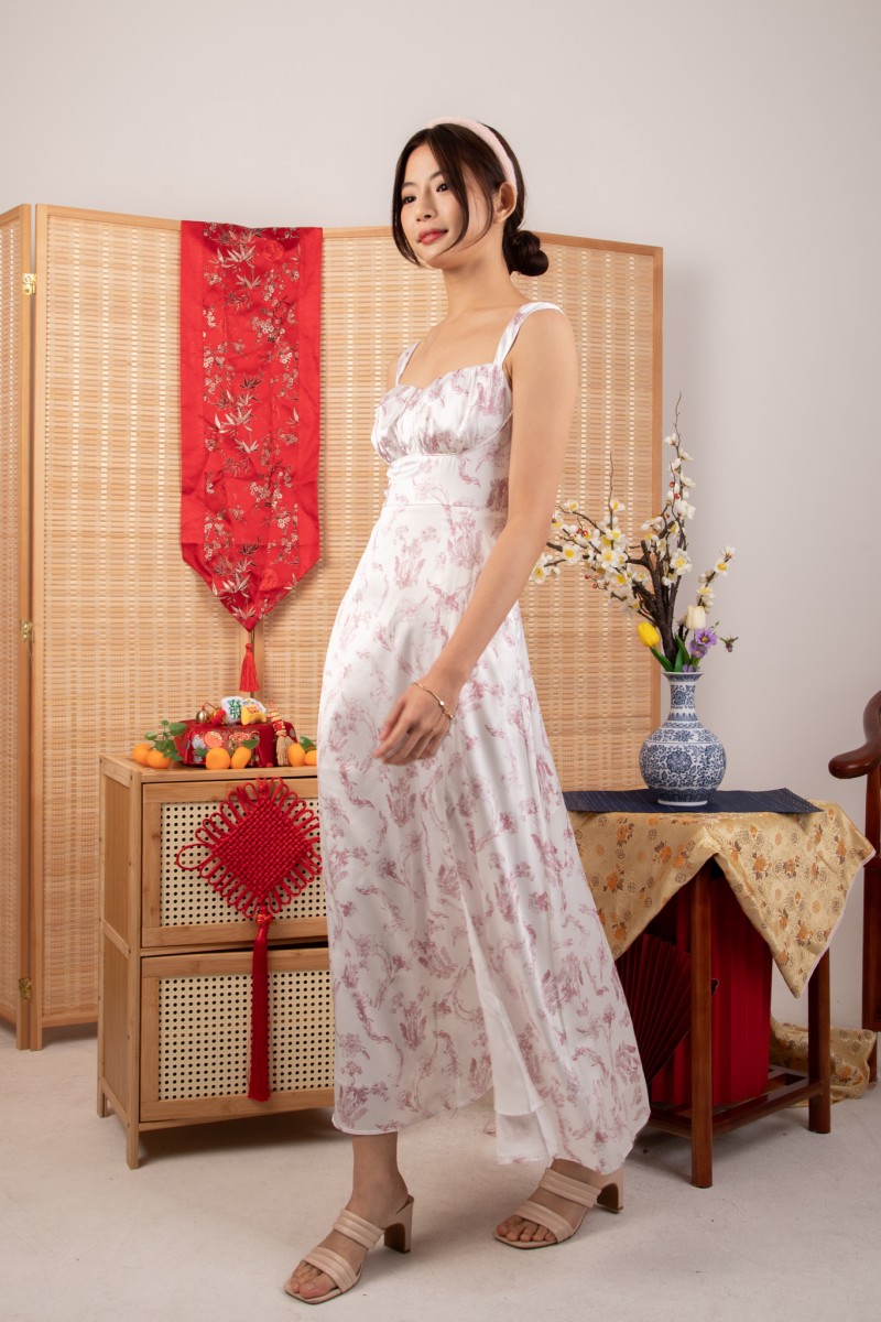 Emelie Floral Square-Neck Maxi Dress in Pink
