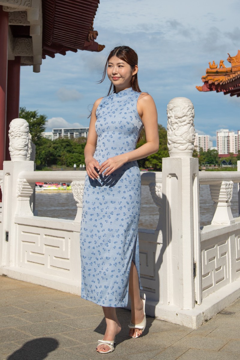 He Qi Denim Midi Dress in Light Wash