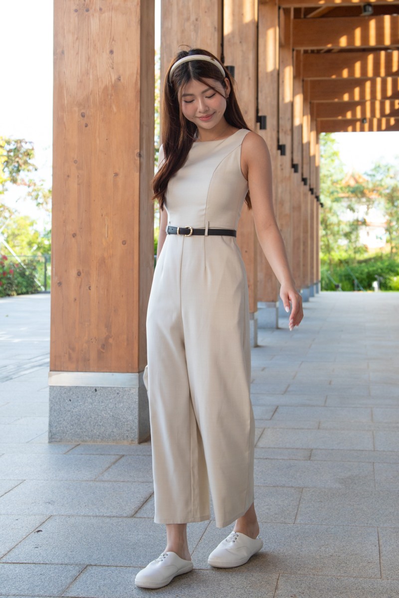 Jerica Sleeveless Wide-Leg Jumpsuit in Cream