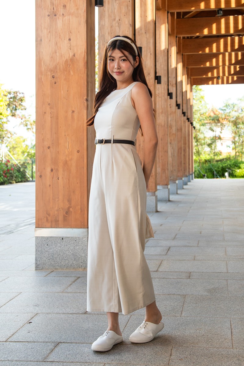 Jerica Sleeveless Wide-Leg Jumpsuit in Cream
